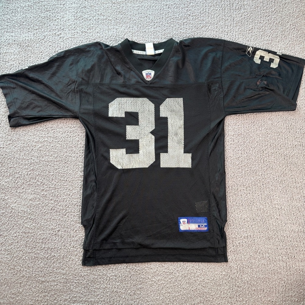 Mens Reebok Oakland Raiders Phillip Buchanon 31 NFL Jersey Black Size M Y2K